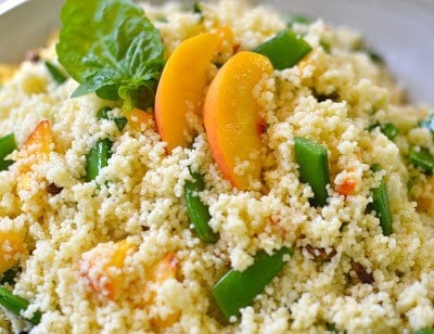 couscous with fresh peaches and peas