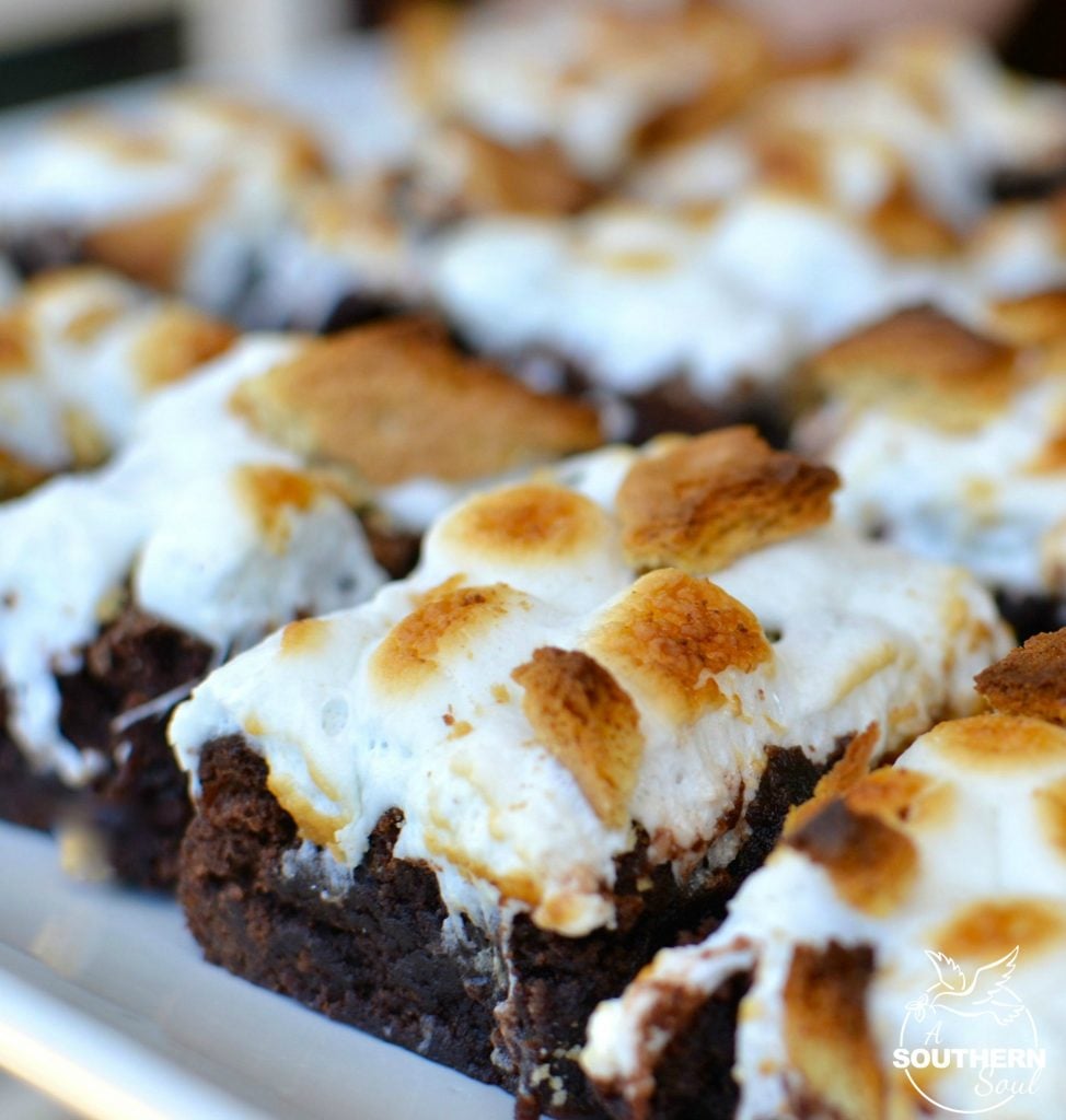 Smores brownies are easy to make since they start with a box cake mix. Just add marshmallow and graham cracker then broil until they're ooey and gooey!