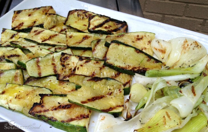 Grilled zucchini and spring onions are a simple dish perfect for summer.