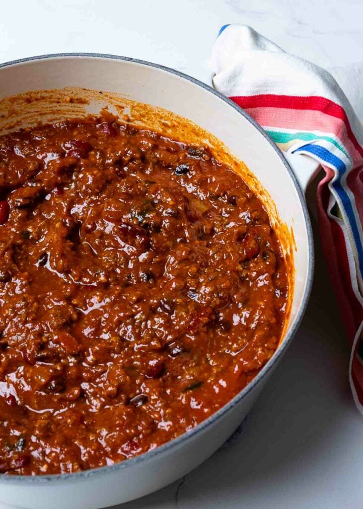Southern Soul Chili in stock pot is comfort food at it's best.