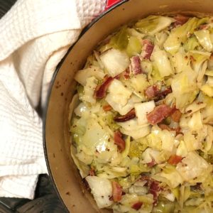 fried cabbage loaded with bacon