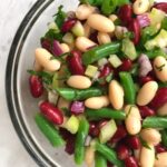 three bean salad with green beans, navy bean and cannelloni