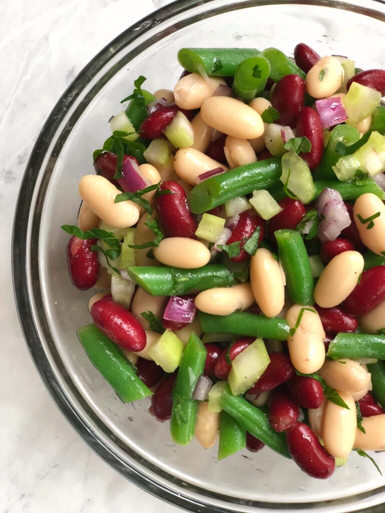three bean salad with green beans, navy bean and cannelloni 