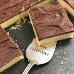 vanilla sheet cake with chocolate fudge icing