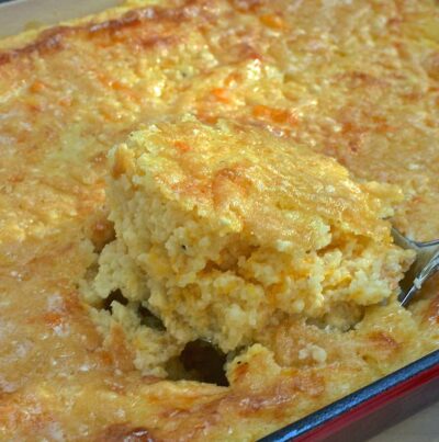 cheese grits casserole on a spatula