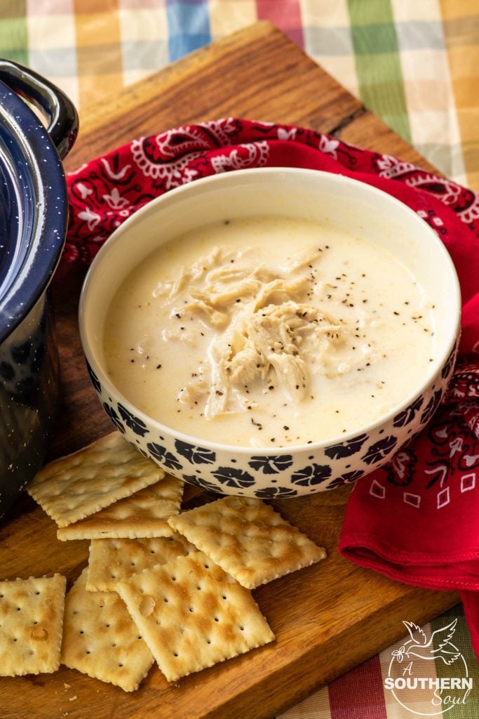 Classic, "Southern Style" recipe has been around for generations. It's full of tender chicken in a creamy broth seasoned with salt and pepper. It's simple, straightforward and absolutely delicious!