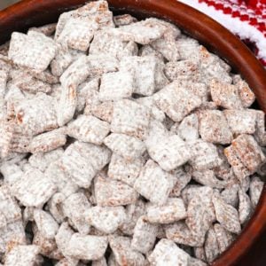 Classic Muddy Buddies are a "must make" during the holidays. Also know as Puppy Chow, this sweet crunchy treat is a treat loved by kids of all ages!