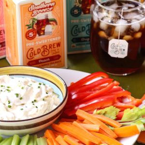 Southern Breeze Cold Brew tea along with homemade dip and fresh veggies are perfect together for healthy snacking.