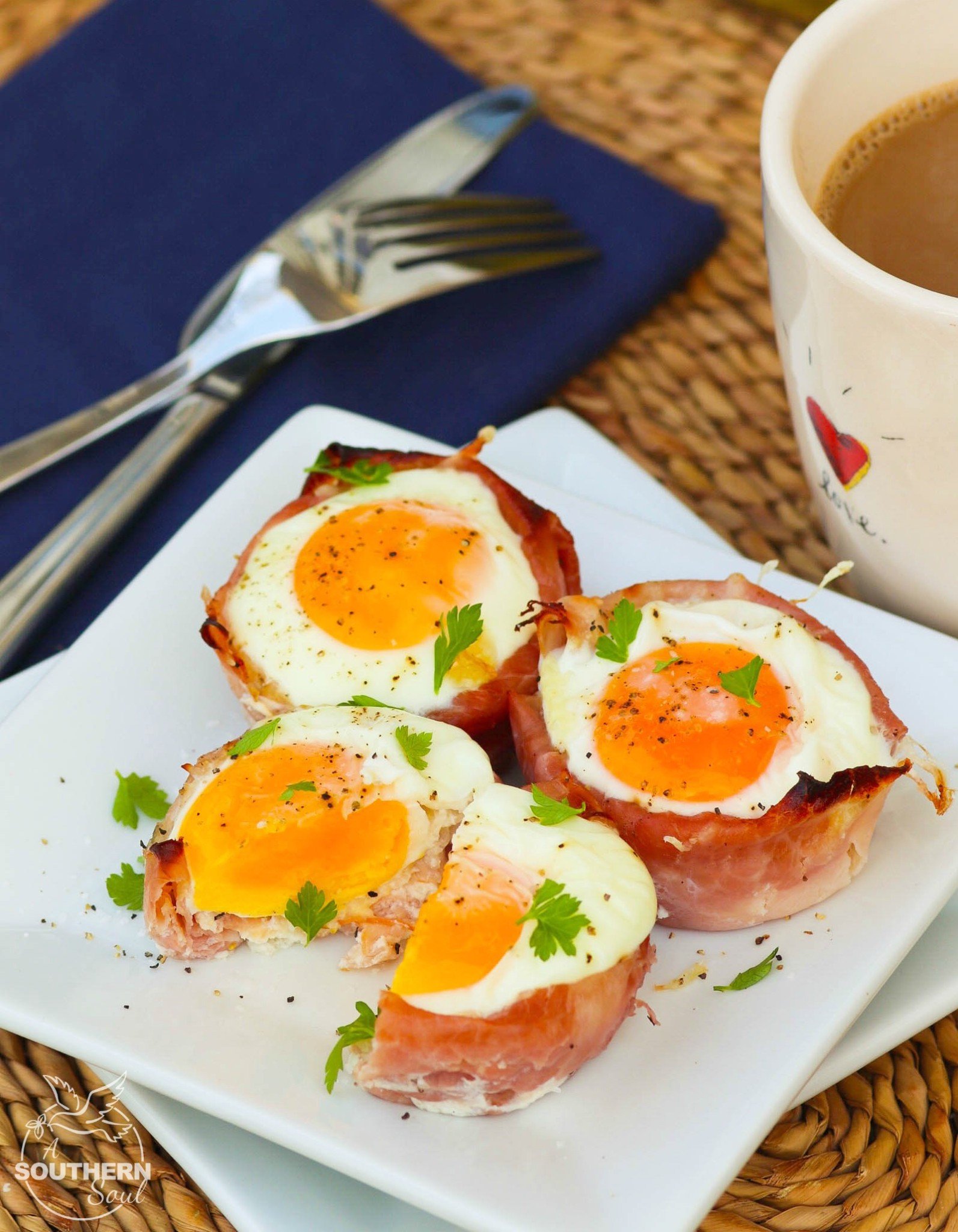 Ham and Cheese Egg Cups made in a muffin tin are a low carb breakfast that downright delicious. They are super easy to make with three ingredients are are ready to enjoy in less than 20 minutes.