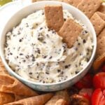 Chocolate Chips mixed with cream cheese, sugar and vanilla create a dip that tastes like a slice of bakery cheesecake! Serve with fresh fruit, pretzels, and cookies for a sweet treat everyone will love.
