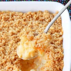 Southern Pineapple Casserole is a classic dish made with pineapple and cheese topped with a buttery cracker crust.