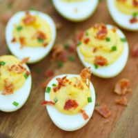 Bacon Deviled Eggs are creamy with just the right amount of mayonnaise plus an added tang of horseradish. Perfect for brunch, Easter, this holidays, baby and wedding showers.