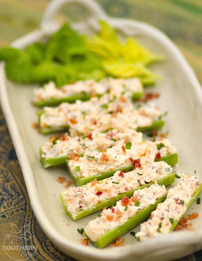 Celery stuffed with cream cheese, bacon, herbs and cheddar cheese are outrageously good! Served as an appetizer or snack, this is a recipe that's sure to become a favorite at parties, BBQs and family gatherings.
