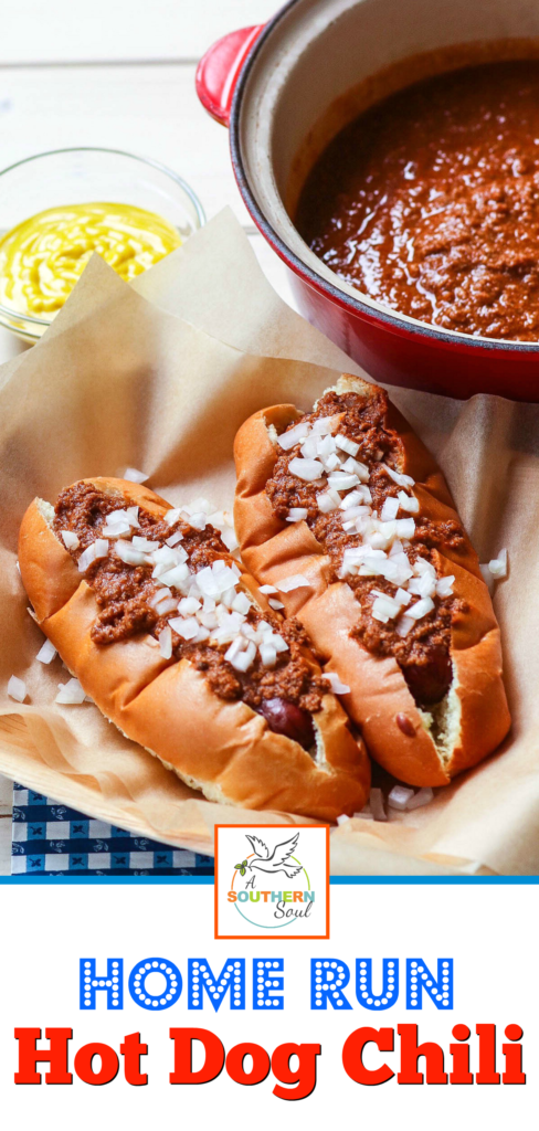 Home Run Hot Dog Chili is the best topping for your grilled dogs. Made with ground beef, herbs and spices for a savory recipe that's easy to make.