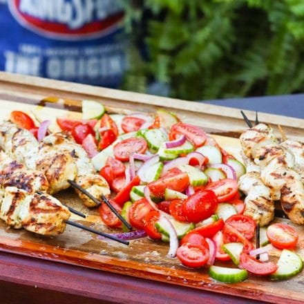 Grilled Chicken Souvlaki Skewers with Chopped Greek Salad