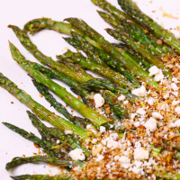 Roasted Asparagus topped with toasted Panko Breadcrumbs, Lemon and Feta cheese is a flavorful side dish that easy to make!