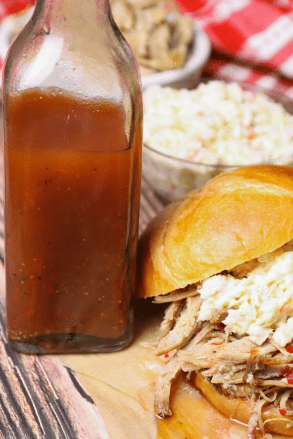 Carolina Vinegar BBQ Sauce is tangy, spicy and is a must when you're serving pulled pork! It's easy to make with just 6 ingredients.