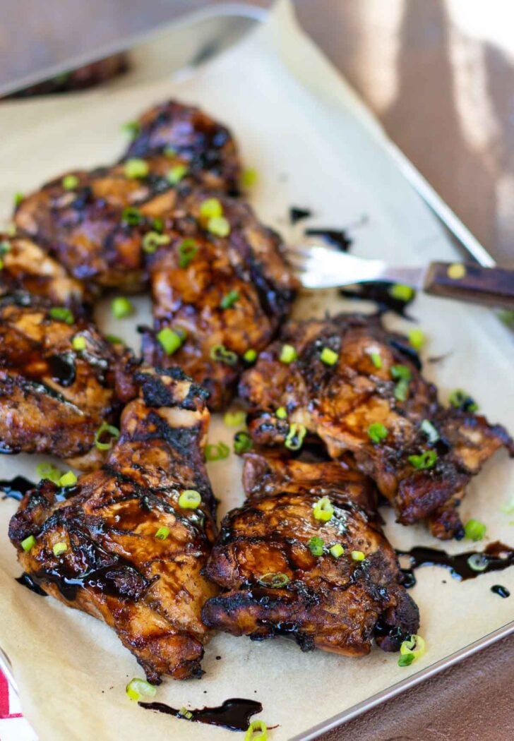 Tender, juicy chicken marinated in balsamic, honey, garlic, olive oil fresh thyme and rosemary is an easy recipe to make on the grill or in the oven. Perfect for a weeknight meal or a lazy Sunday supper.