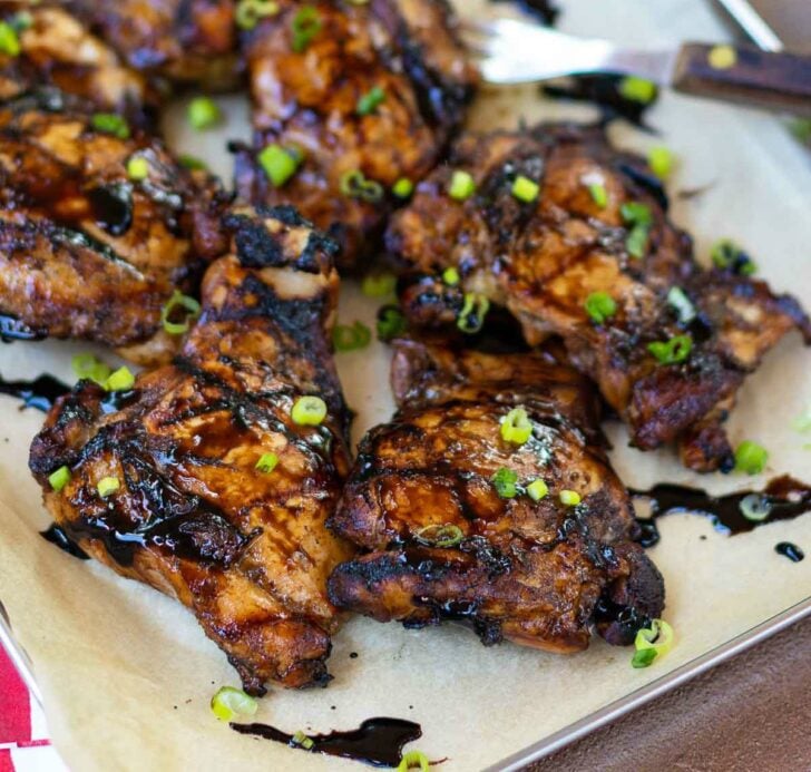 Tender, juicy chicken marinated in balsamic, honey, garlic, olive oil fresh thyme and rosemary is an easy recipe to make on the grill or in the oven. Perfect for a weeknight meal or a lazy Sunday supper.