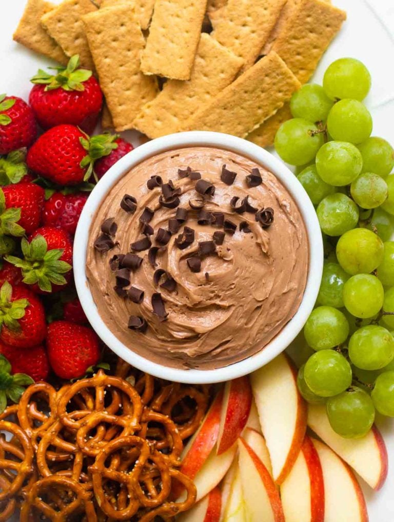 Chocolate Dip with strawberries, apples and grapes.
