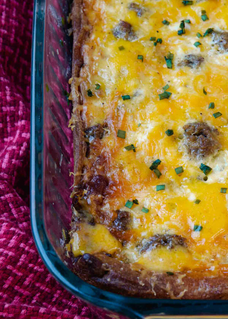 Overnight Sausage and Egg Breakfast Bake is a welcome treat in the morning.