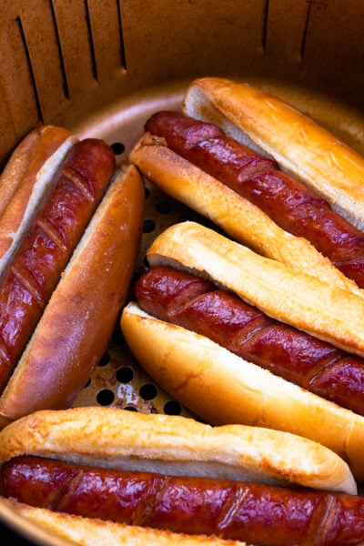 Hot Dogs in buns cooked in the air fryer
