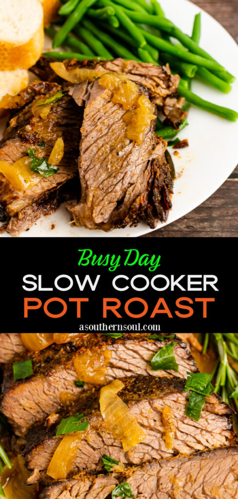 2 images for Pinterest of Busy Day Slow Cooker Pot Roast
