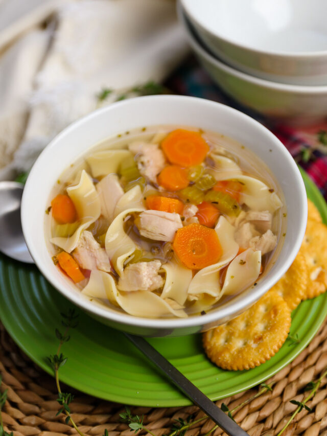 Homemade Turkey Noodle Soup made in the crock pot is light, flavorful and made with the best leftovers making it perfect for an easy, comfort food meal.