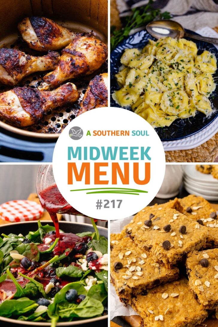 This week's lineup with four easy-to-make recipes is ready to serve in less than 35 minutes! Finger-licking, air fried chicken legs are the star of the meal, with a sweet finish of chocolate chip cookie bars. 
