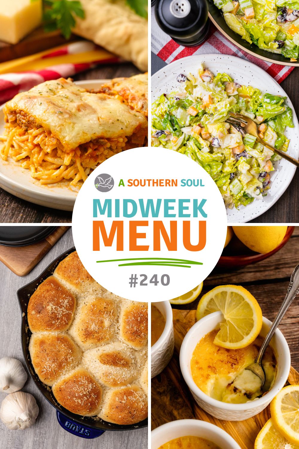 Midweek Menu featuring 4 easy to make recipes for a family meal.