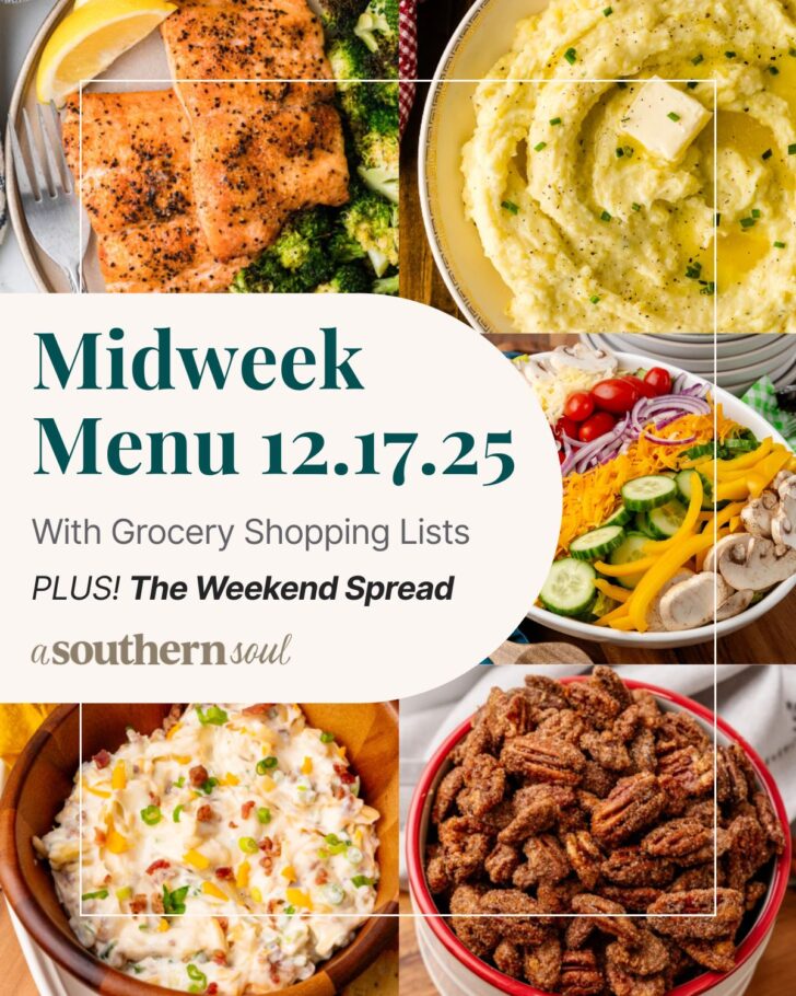 A grid of 5 midweek menu meal plan photos with a text overlay.