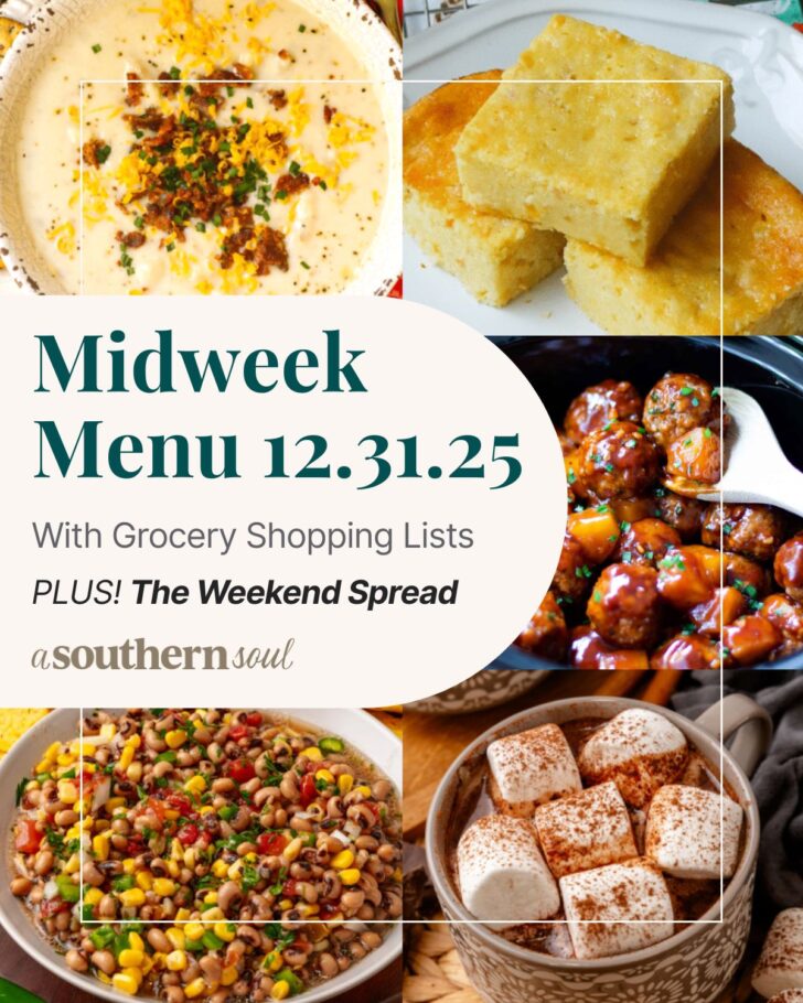 A grid of 5 midweek menu meal plan photos with a text overlay.