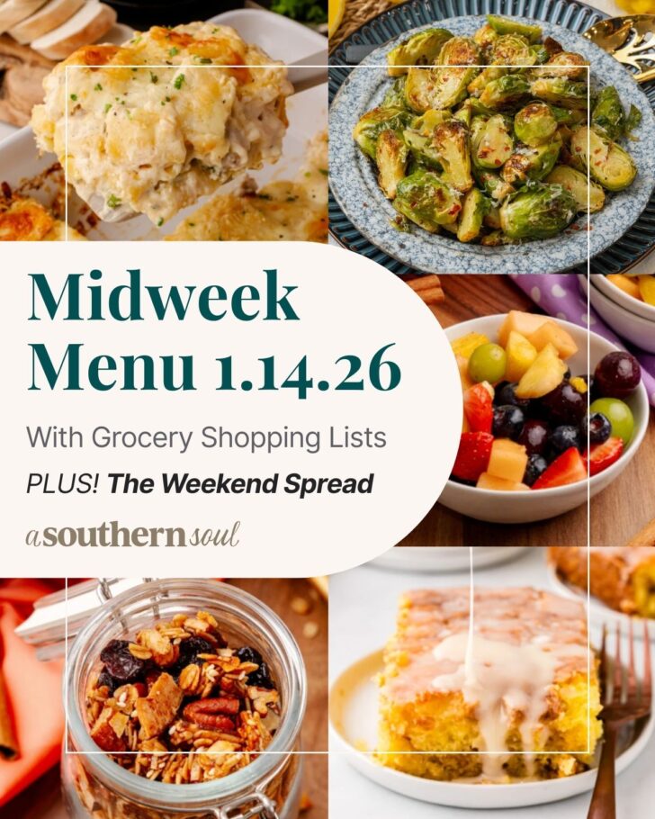 A grid of 5 midweek menu meal plan photos with a text overlay.