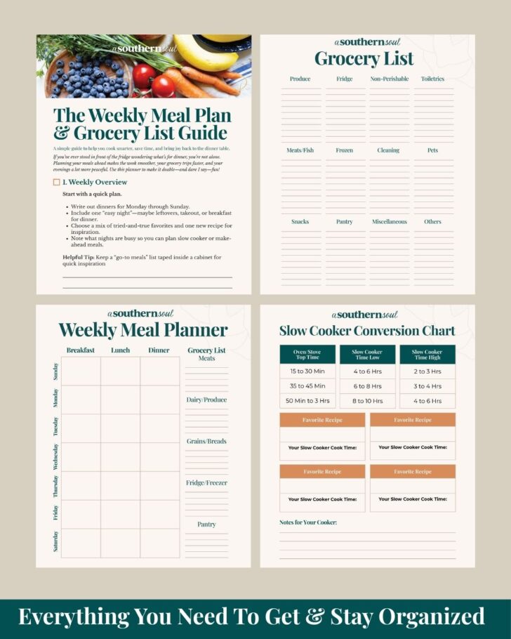 The Weekly Meal Plan & Grocery List Guide and printables