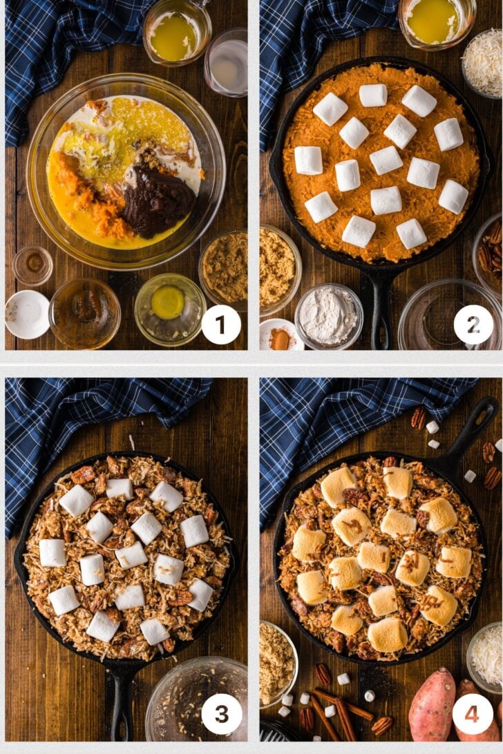 Sweet potato royale casserole in a baking dish ready to serve at a Southern dinner.
