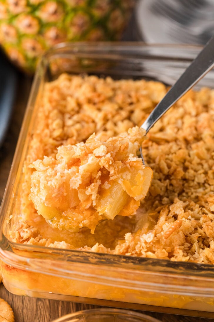 Pinterest pin for easy Southern pineapple casserole recipe