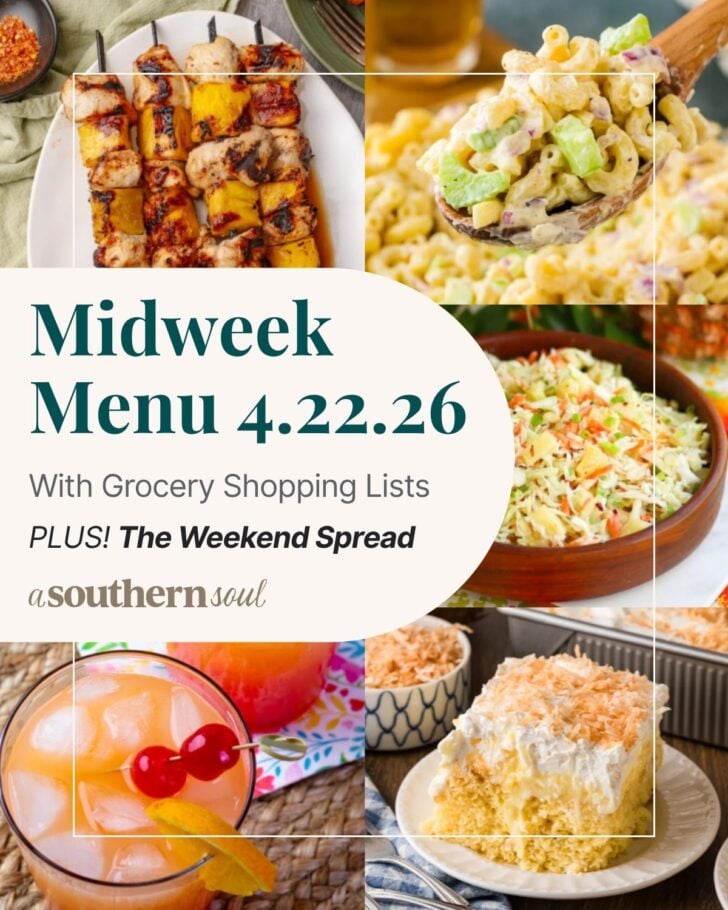 टेक्स्ट ओवरले के साथ 5 मध्य सप्ताह मेनू भोजन योजना फ़ोटो का ग्रिड।