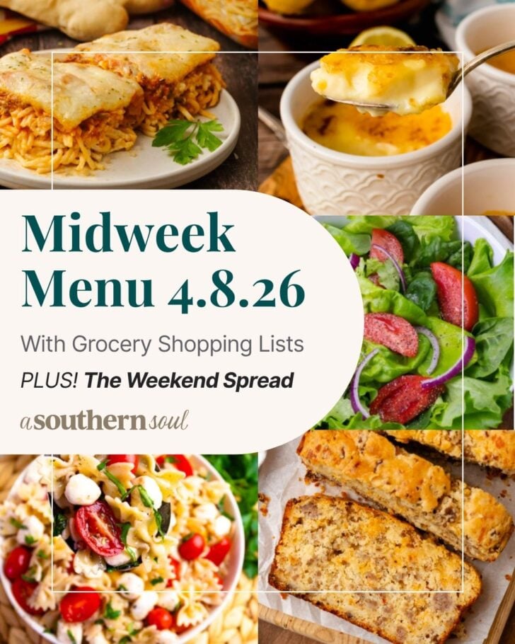 A grid of 5 midweek menu meal plan photos with a text overlay.