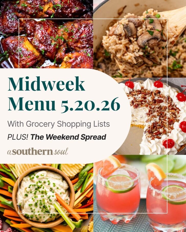 A grid of 5 midweek menu meal plan photos with a text overlay.