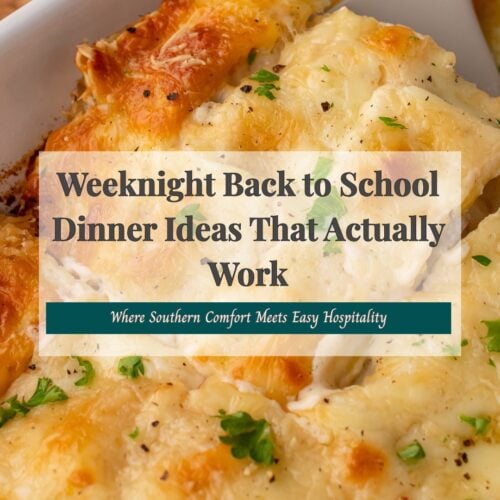 Weeknight Back to School Dinner Ideas featured image with cheesy baked casserole.